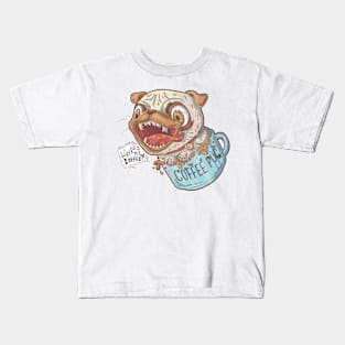Coffee Pug pun character Kids T-Shirt
